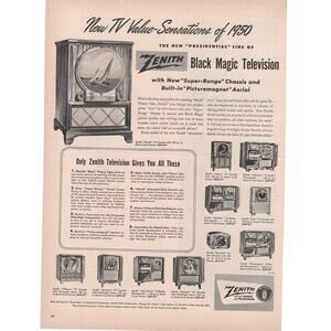 Zenith Presidential Television Magazine Advertisement Black & White 1950 Vintage